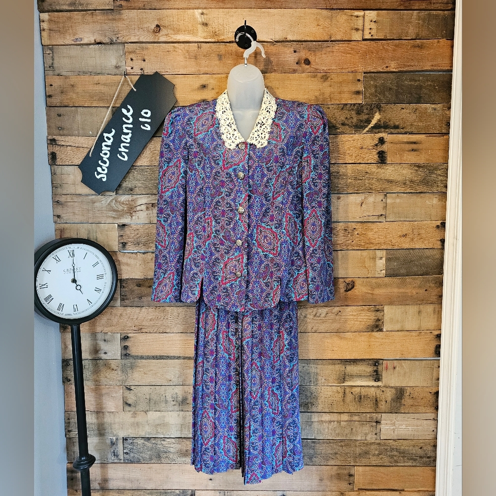Leslie Fay Women's 80's Floral 2 Piece Dress Set Size 8